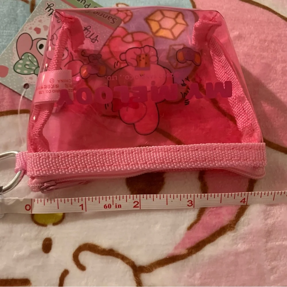 My Melody Drinking Boba Pink Clear Plastic Small Zip Coin Pouch NWT